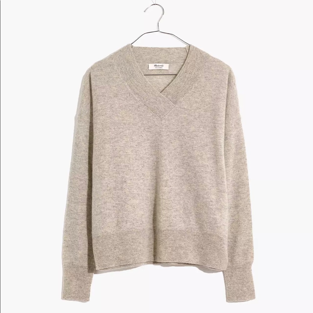 Madewell Cashmere V-Neck Sweater (Heather Shadow)